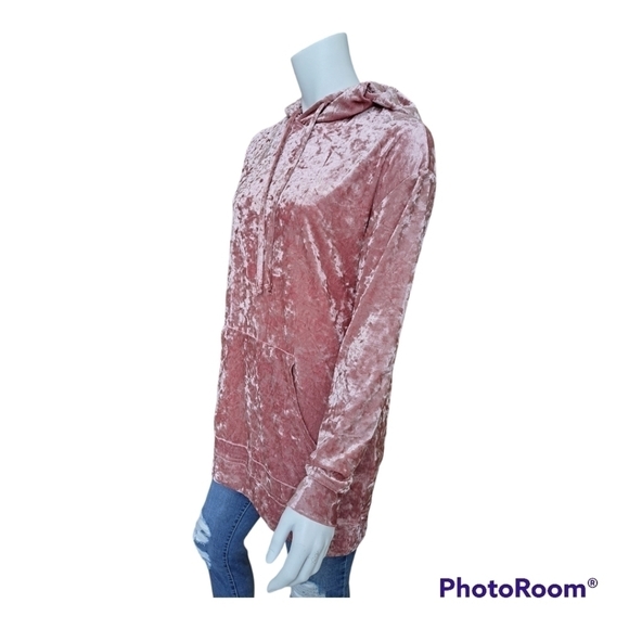 Cabin Fever comfort pink velvet hoodie pullover velvet top sweater dusty pink - Picture 5 of 16